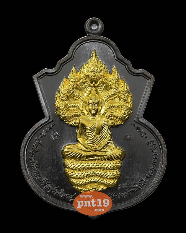 เหรียญนาคปรก พุทธบุญบารมี เนื้อทองแดงรมดำหน้ากากทองทิพย์ หลวงปู่บุญ วัดบ้านหมากมี่