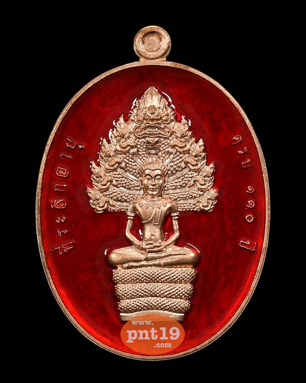 เหรียญนาคปรก รุ่น ที่ระลึกอายุ ๑๑๐ ปี เนื้อทองระฆังลงยาสีแดง หลวงปู่ทวน วัดโป่งยาง
