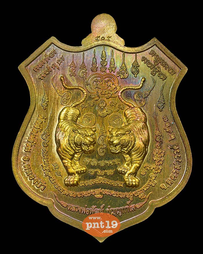 เหรียญพยัคฆ์ปุญฺญกาโม ทองทิพย์ผิวรุ้ง หน้ากากอัลปาก้า ลงยาขาว หลวงปู่พัฒน์ วัดห้วยด้วน (วัดธารทหาร)